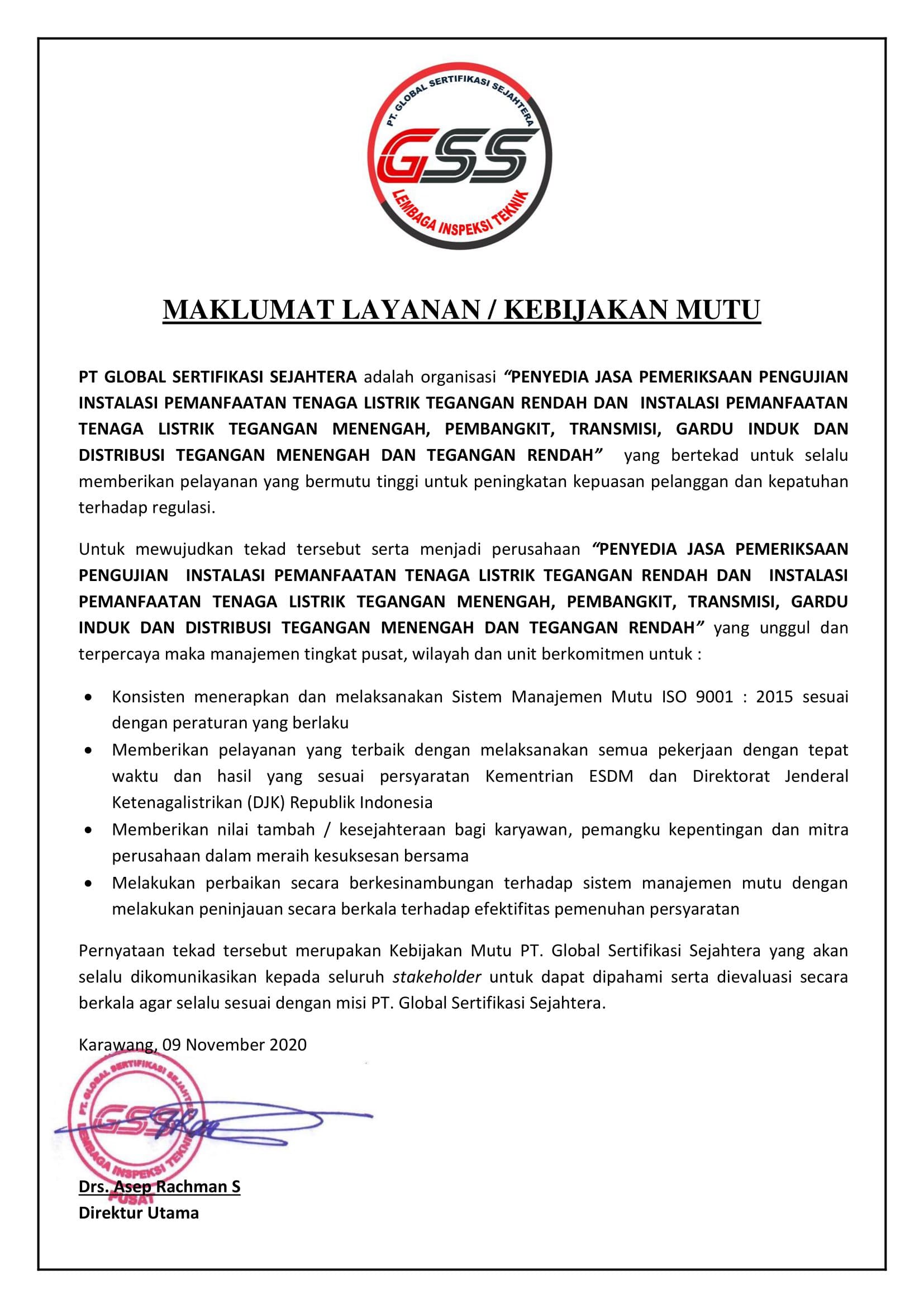 Maklumat Layanan PT Global Sertifikasi Sejahtera