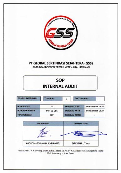 Standar Operasi Prosedur - PT Global Sertifikasi Sejahtera - SOP INTERNAL AUDIT